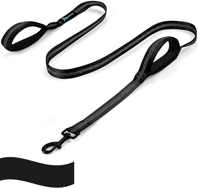 PuppyDoggy Dog Leash for Large Medium Dogs 6Ft x 1" Reflective Stitching With 2 Traffic Padded Handles - Lead Rope for Running Walking Training (All Black 1 Pack)