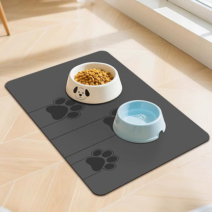 gogofree 16"×20" Gray Pet Feeding Mat, Absorbent Pet Placemat for Food and Water Bowl, Quick Dry Water Dispenser Mat for Dog and Cat, Non-Slip Mat for Messy Drinkers