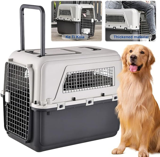 Large Dog Crate Pet Box Length 33in/Width 21.6in/Height 25.2in Dogs Kennel with Handle & Metal Door Dog Carrier for Indoor Outdoor Puppies Kittens
