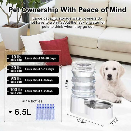 RIZZARI Automatic Gravity Pet Dispenser: Helps Prevent Urinary Stones - an Activated Carbon Ion Exchange System - Removes Odors - Softens Water -6.5L Large Capacity Stainless Steel - Living Room