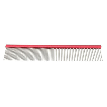 Dog Comb, Stainless Steel Metal Dog Comb Pet Comb with Rounded Ends for Both Short-Haired and Long Haired Breeds(Red)