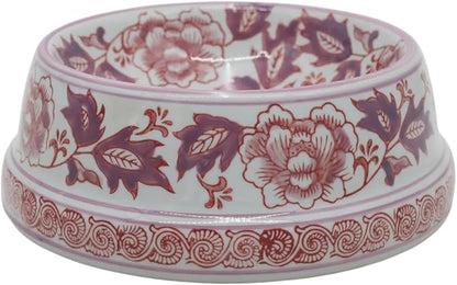 Aimusego 25 FL OZ / 3.2 Cups Handpainted Ceramic Dog Bowl, Purple and White Chinoiserie Floral Vintage Cute Heavy Duty Non-Slip Pet Feeding Dish for Medium Dogs-Dishwasher, Microwave Safe