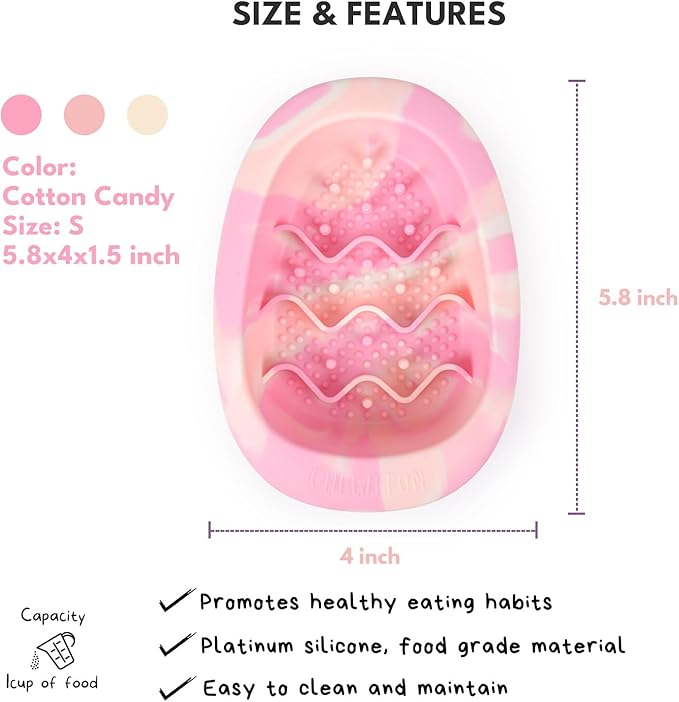 CHEWFFON Easter Dog & Cat Lick Mat Bowls, BPA-Free Silicone Slow Feeder Bowl with Suction Cups, Non Slip Pet Food Bowl Reduces Boredom and Anxiety, Dishwasher Safe, Cotton Candy Small