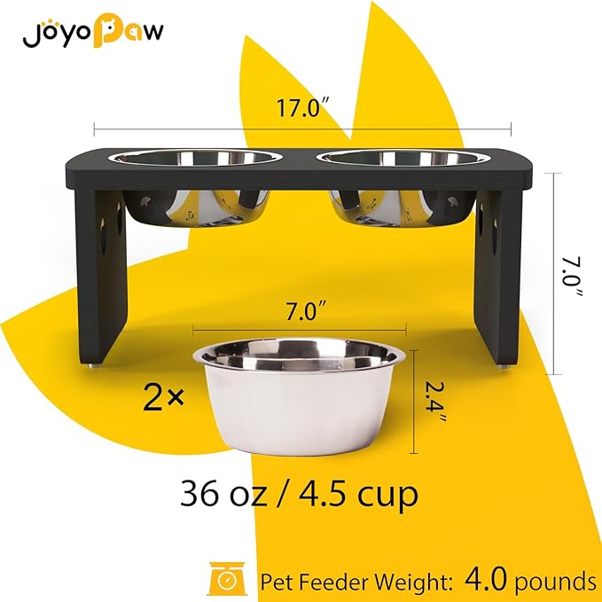 Elevated Dog Bowls, Waterproof Raised Dog Bowl for Medium Dogs, HIPS Poly Lumber Stand with 2 Stainless Steel Bowls, Indoor & Outdoor Use (7'' Tall-40 oz Bowl, Black)