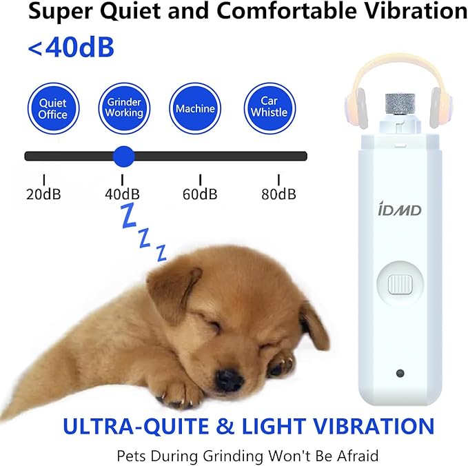 Dog Nail Trimmers-Powerful 2-Speed Dog Nail Grinder-with Safe LED Lighting and Battery Capacity Indicator Light & Type-c USB Rechargeable Quiet pet Nail Grinder for Dogs/Cats (grinder+Charging Cable)
