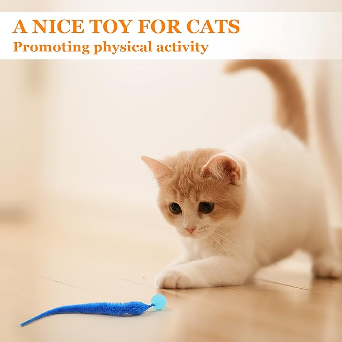 SHENGSEN Bouncy Ball with Tail Cat Toys-5 Packs,Large Magic Worm with Fluorescent Ball Toy for Cats,Colorful Fuzzy Worm Bouncy Glow Balls Cat Toy