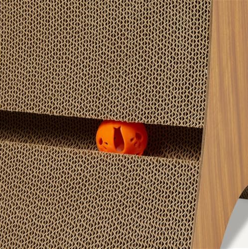 Amazon Basics Cat Scratcher Post Cat Scratcher Lounge Bed for Indoor Cats Bed Shaped Post Pad with Interactive Ball Toy & Catnip, FSC-Certified, 34.3 x 11.8 x 11.8 in, Wooden Color - Image 3