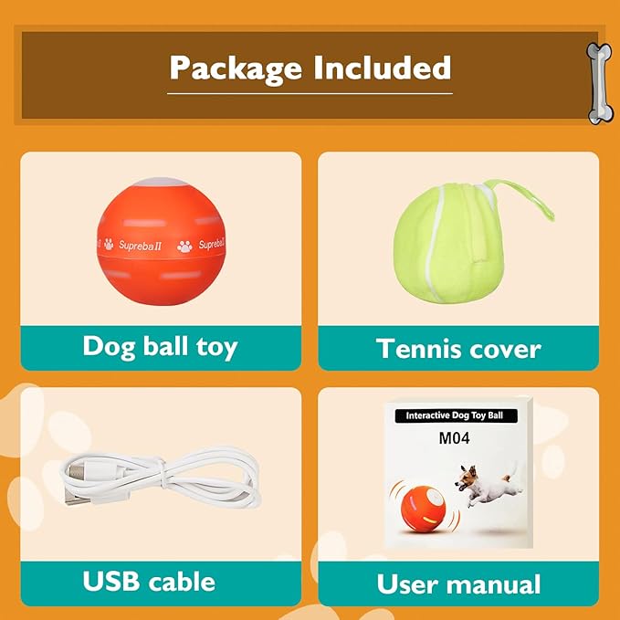 PetDroid Interactive Dog Toys Dog Ball, [Newly Upgraded] Durable Motion Activated Automatic Rolling Ball Toys for/Small/Medium/Large Dogs,USB Rechargeable(Orange)