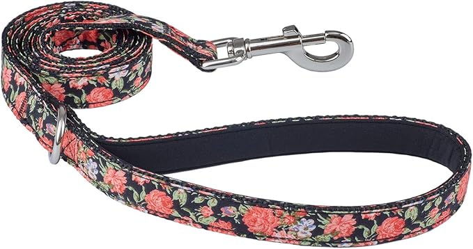 Black Floral Print Dog Leash - 4Ft Durable Nylon for Medium & Large Dogs, Lightweight (M, Black Floral)
