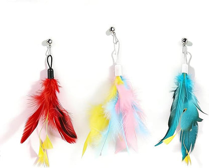 12 Pack Cat Feather Toy Refills,Natural Cat Wand Replacement Feathers with Bell,Colorfull Wand Attachment Feather Toys for Indoor Cats
