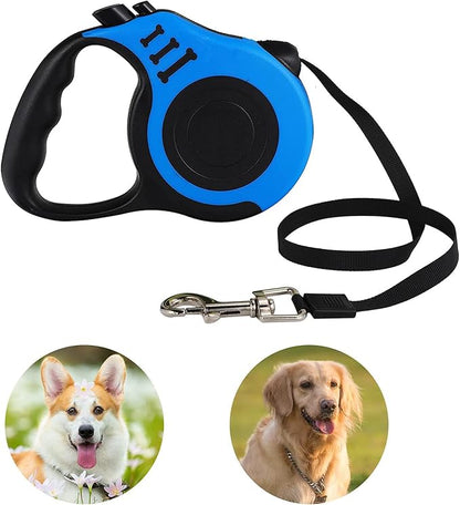 Heavy Duty Retractable Dog Leash - 16FT Blue, Tangle-Free Nylon Tape, Anti-Slip Handle, with Waste Bag Dispenser for Small Dog or Cat up to 26 lbs