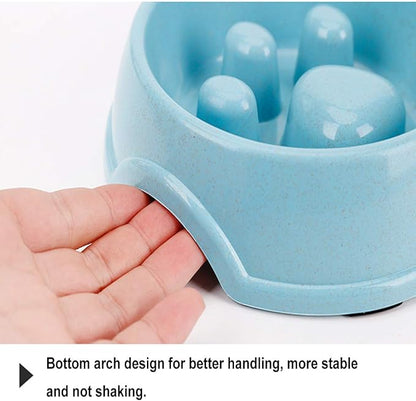 Tineer Double Pet Dog Slow Feeder Bowl,Stainless Steel Anti-Choke Puppy Food and Water Feeder for Dogs Cats (Blue)