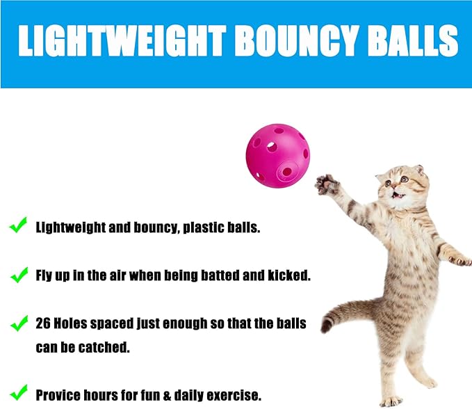 12Pcs Cat Ball Toy, Low Noise No Bells Holey Plastic Cat Balls, Funny Interactive Cats Toys for Indoor Cats, Firm Toy Balls for Kitten Puppy Ferret Bird (1.65", Hot Pink)
