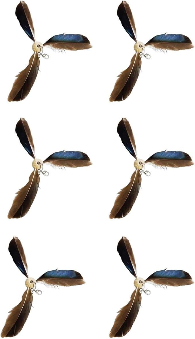 Faddare 6pcs Cat Wand Attachment, Spining Propeller Cat Toys, Cat Propeller Toy with Bell, Replacement Artificial Feather, Indoor Cat Toy, Cat Interactive Toy(Brown)