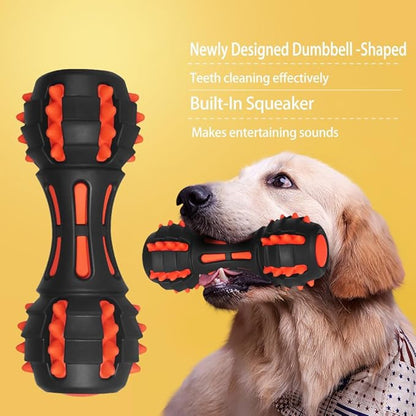 AUSCAT Teething Dog Toys, Durable Squeaky Dog Toys, Rubber Chew Toys for Dogs, Dumbbell Shape, Black (Not for Aggressive chewers)