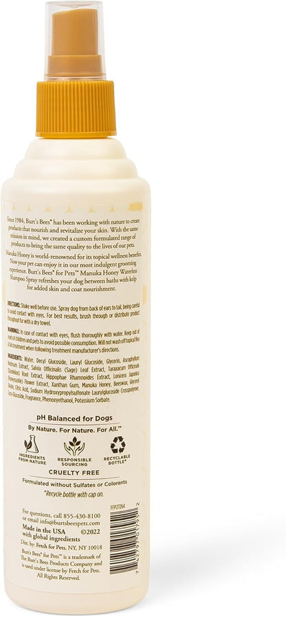 Burt’s Bees for Pets Manuka Honey Waterless Shampoo Spray for Dogs with Kelp, 10 Fl Oz