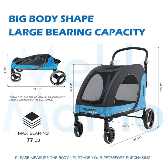 Pet Stroller for Large Dogs up to 80lbs, All-Terrain with Adjustable Handle & Mesh Dual-Windo, Large Dog Stroller for Multiple Pets, Blue