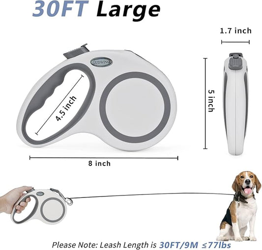 Retractable Dog Leash 30 FT, GUDWING Dog Walking Leash for Medium Large Dogs up to 77 lbs, Heavy Duty No Tangle, Large