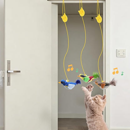 Flying Bird Cat Toys, Interactive Chirping Bird Cats Feather Toys Hanging Cat String Toy for Bored Kittens Adult Multi Households