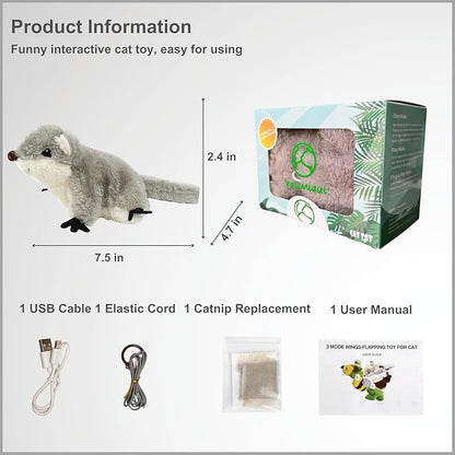 Interactive Flapping Bird Cat Toys, Rechargeable, Touch Activated, Catnip, Chirping Bird Toys for Indoor Cats and Kittens (Sugar Glider)
