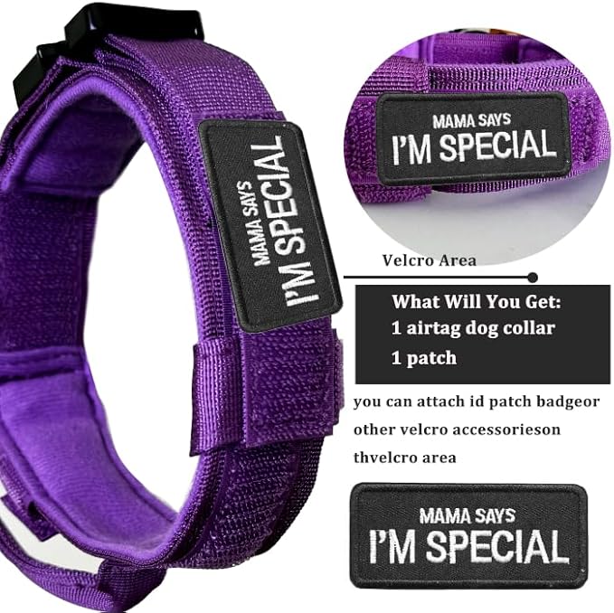 Xqpetlihai Tactical Dog Collar with Airtag Holder Waterproof Airtag Dog Collar with Control Handle and Metal Buckle(DeepPurple，L