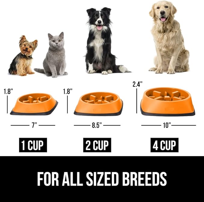 GORILLA GRIP Patented BPA Free Slow Feeder Dog Bowls, Interactive Puzzle Toy for Dogs and Cats Food Training Enrichment, Keeps Pets Busy and Prevents Puppy Overeating, All Breeds, 2 Cup, Orange
