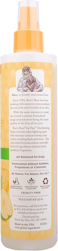 BURT'S BEES FOR PETS Deodorizing Spray for Dogs with Apple and Rosemary, 99.7% Natural Origin Formulas, Waterless Dog Shampoo - Gentle Dry Shampoo for Dogs, Best Dog Shampoo, 10 oz