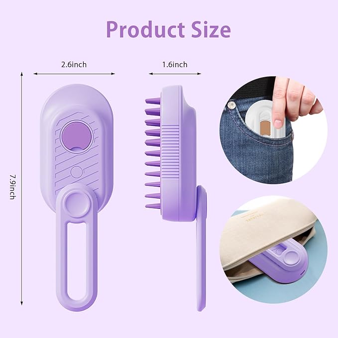 ZTJ 3-in-1 Pet Steam Brush with 360° Rotating Handle - Electric Spray Grooming Comb for Massage & Deshedding - Anti-Static Hair Removal Tool for Dogs & Cats (White)