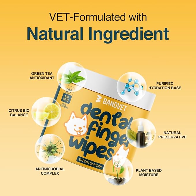 Pack of 90 Dog Teeth Cleaning Wipes - No-Rinse Dog Toothbrush & Effective Dog Dental Wipes (1.5 x 3.15 in)