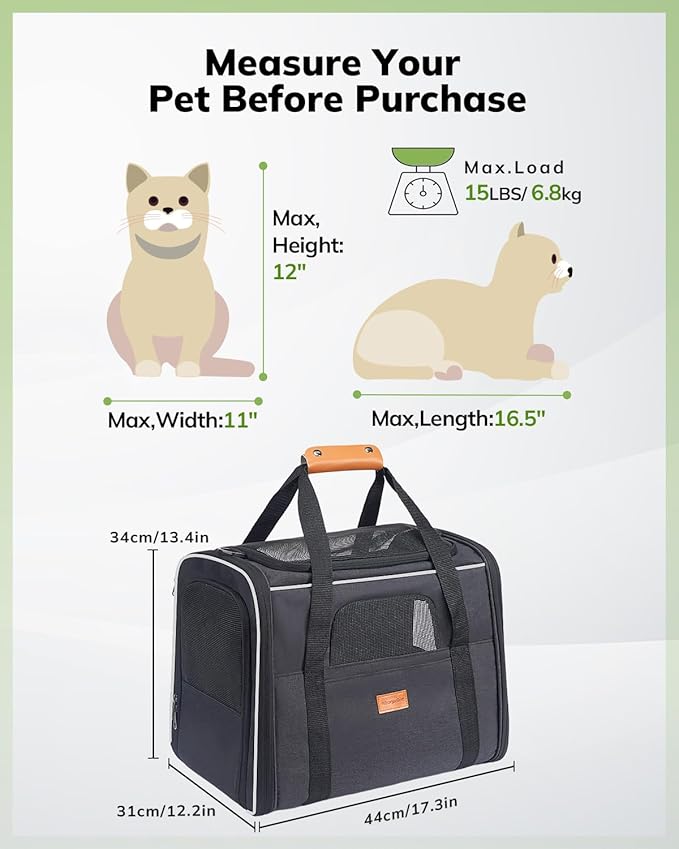 Morpilot Cat Carrier - Cat Carrier Soft for Medium or Large Cats up to 20lbs, with Dual-Sided Cushion, Secure Buckle and Foldable Bowl, Dog Carriers for Small Dogs - Pet Carrier (Dark Gray)