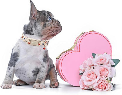 DOGWONG Valentine's Dog Collar-Hearts Print Dog Collar for Large Cute Dog Collars Spring Female Male Pet Gift Adjustable Heavy-Duty Soft Collar，XS