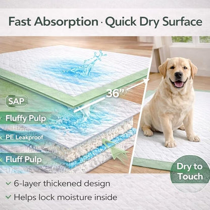 Gimars Upgrade XXXXL 36x36 Dog Pee Pads Extra Large Thicken 6 Layers Extra Absorbent Pee Pads for Dogs, Leakproof Dog Training Wee Wee Pads Quick Dry - 150 Counts