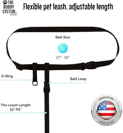 The Buddy System Hands Free Dog Leash, Adjustable Leash for Running, Jogging, Training and Service Dogs, Great for Small, Medium and Large Dogs, Made in USA (Black, Small Dog System (Large Belt))