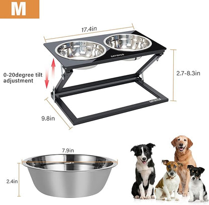 Elevated Dog Bowls, Adjustable Raised Dog Bowl Stand with 2 Stainless Steel Food Bowls 20°Tilted Water Bowls for Medium Small Sized Dogs (Black, Medium)