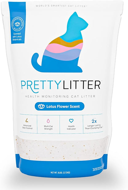 PrettyLitter Health Monitoring Cat Litter (Lotus Flower, Non Clumping) | Lightweight & Low Tracking, Color Changing Silica Gel Crystals, Advanced Odor Control — 6 Lbs, Pack of 1 (Up to 1 Month Supply)