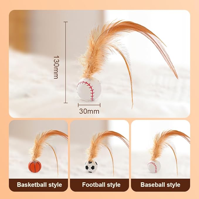 Interactive Feather Ball Toy Set for Cats, 2025 New Rolling Cat Toy with Elastic Spring Base & Soft Silicone Feathers for Indoor Cats/Kittens, Exercise & Training Stimulating Toys (Football)