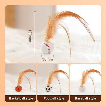 Interactive Feather Ball Toy Set for Cats, 2025 New Rolling Cat Toy with Elastic Spring Base & Soft Silicone Feathers for Indoor Cats/Kittens, Exercise & Training Stimulating Toys (Football)