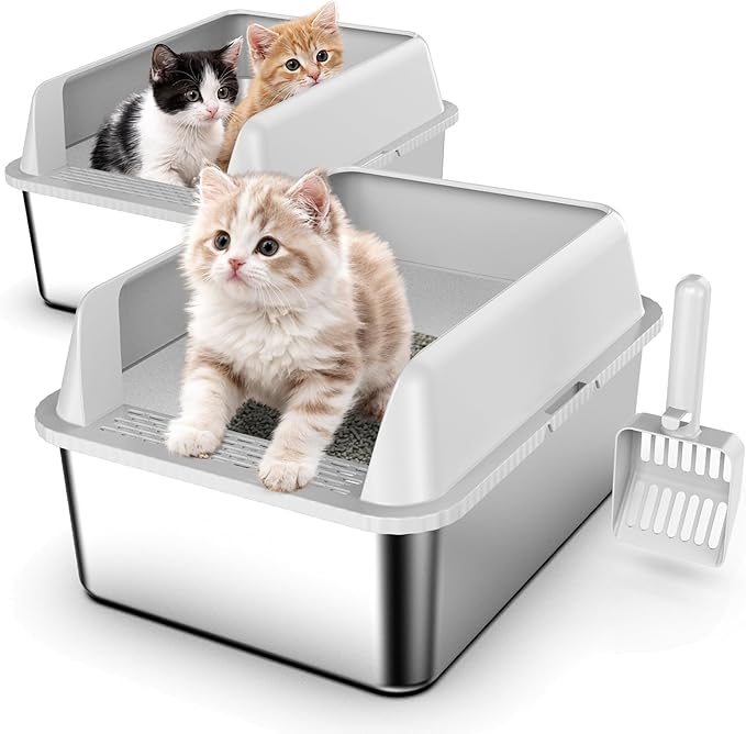 Small Stainless Steel Litter Box with Lid, 17.3x13.4x10 Inches Kitty Litter Box for Kittens & Small Pets, Enclosed Metal Cat Litter Box for Leak Proof, Easy-Clean Non-Stick, Odor Control