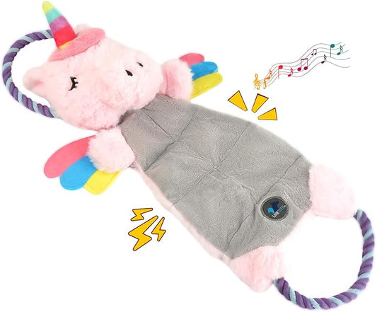 Interactive Squeaky Dog Chew Toy, Tough Plush Dog Toys for Chewers, Small, Medium & Large Dogs, Plush with Double Rope Handles for Tug of War, Mess-Free, Pink