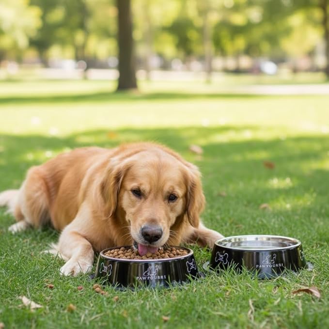 Printed Bowl 23.6 fl oz Anti-Skid Food and Water Dog Bowl | Stainless Steel Bowl for Dogs and Cats | Dog Water and Food Bowl | Dog Feeding Bowl (Black)