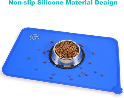 Silicone Waterproof Dog Cat Pet Feeding Mats, Non Slip, Easy Clean Pet Dog Cat Bowl Mats Placemat (24" x 16") Navy Blue