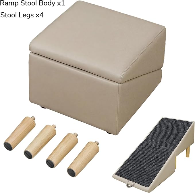 Dog Ramps, Foldable 2-in-1 Wooden Pet Steps, 23 Incline Foldable Dog Ramp Ottoman, Solid Wood Anti-Slip Pet Ramp, Split Ottoman Design, Foldable Pet Steps for Large and Small Cats & Dogs