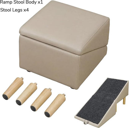 Dog Ramps, Foldable 2-in-1 Wooden Pet Steps, 23 Incline Foldable Dog Ramp Ottoman, Solid Wood Anti-Slip Pet Ramp, Split Ottoman Design, Foldable Pet Steps for Large and Small Cats & Dogs