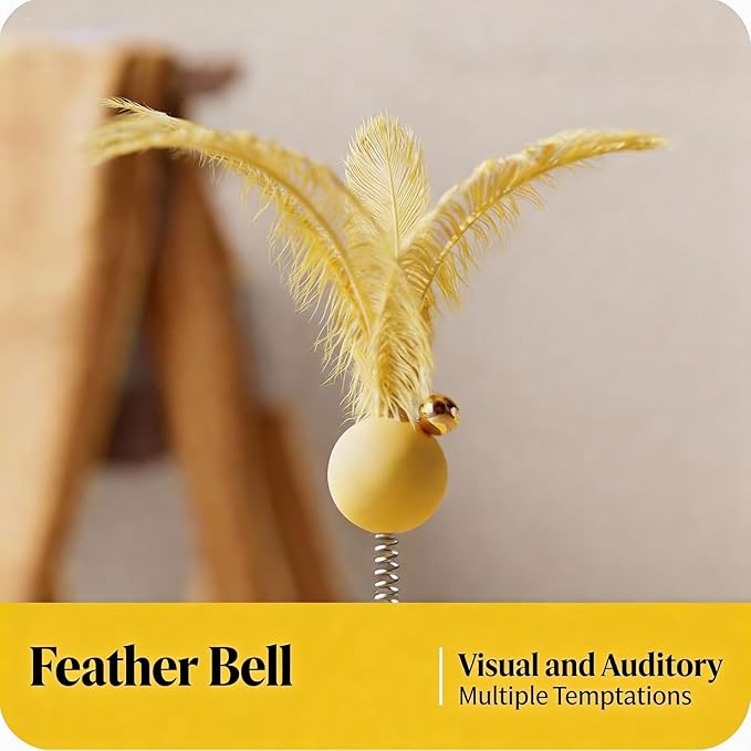 Interactive Cat Toys for Indoor Cats, 2-in-1 Kitten Toys with Balls & Feathers, BPA-Free Safe Material, Non-Slip Base, Sturdy and Durable (Yellow)