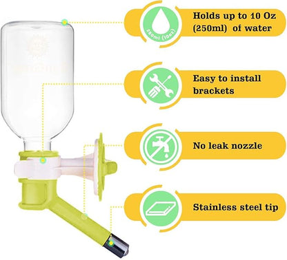 SunGrow 10 oz Guinea Pig & Hamster Pet Crate Water Bottle Dispenser, No Drip Dog Puppy & Cats Cage Kennel Wall Mount Water Dispenser/Feeder Bottle, Suitable for Kitten, Ferrets & Other Small Animals