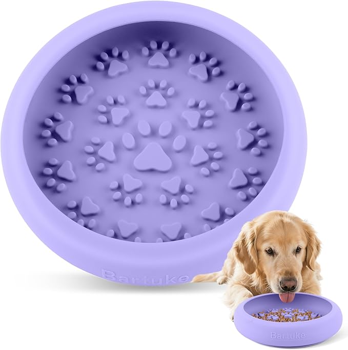 Dog Lick Bowl, Slow Feeder Dog Bowl Licking Mat for Small to Large Dogs, BPA-Free Non-Slip Silicone Slow Feeder Treat Dispenser for Anxiety Relief, Freezer & Dishwasher Safe (Purple, 8.2"×2")