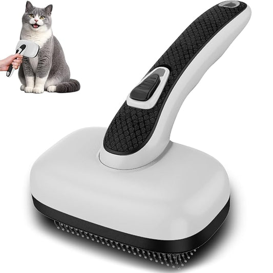 Cat Brushes for Indoor Cats,Skin Friendly Cat Brush for Shedding & Grooming Brush for Long or Short Haired Cats, Easy Clean Retractable Bristles, Grey