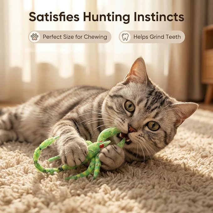 6 Pcs Catnip Chew Toys for Cats-2 Natural Silvervine Chew Cat Toys, 1 Catnip Shrimp, 1 Natural Feather Cat Toys, 1 Realistic Scorption and 1 Interactive Crinkle Toys for Indoor Cats