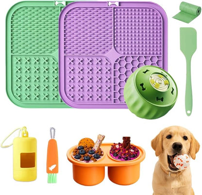 7.87" Dog&Cat Lick Mat with Suction Cups Set,Frozen Treat Puzzle Dispenser for Puppy,Dog Enrichment Toy Foam Ball for Anxiety Relief