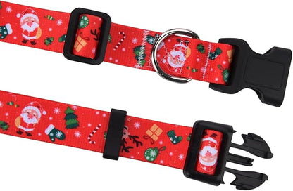 Christmas Dog Collar and Leash Set - Premium Adjustable Dog Collar for Small Medium Large Dogs (Christmas Set,S)